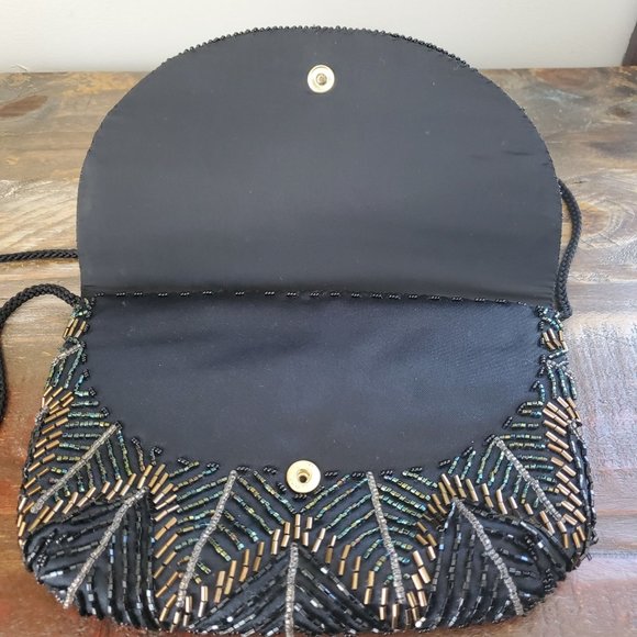 Vintage Hand Beaded Brown Clutch with Corded Shoulder Strap China - Picture 4 of 6